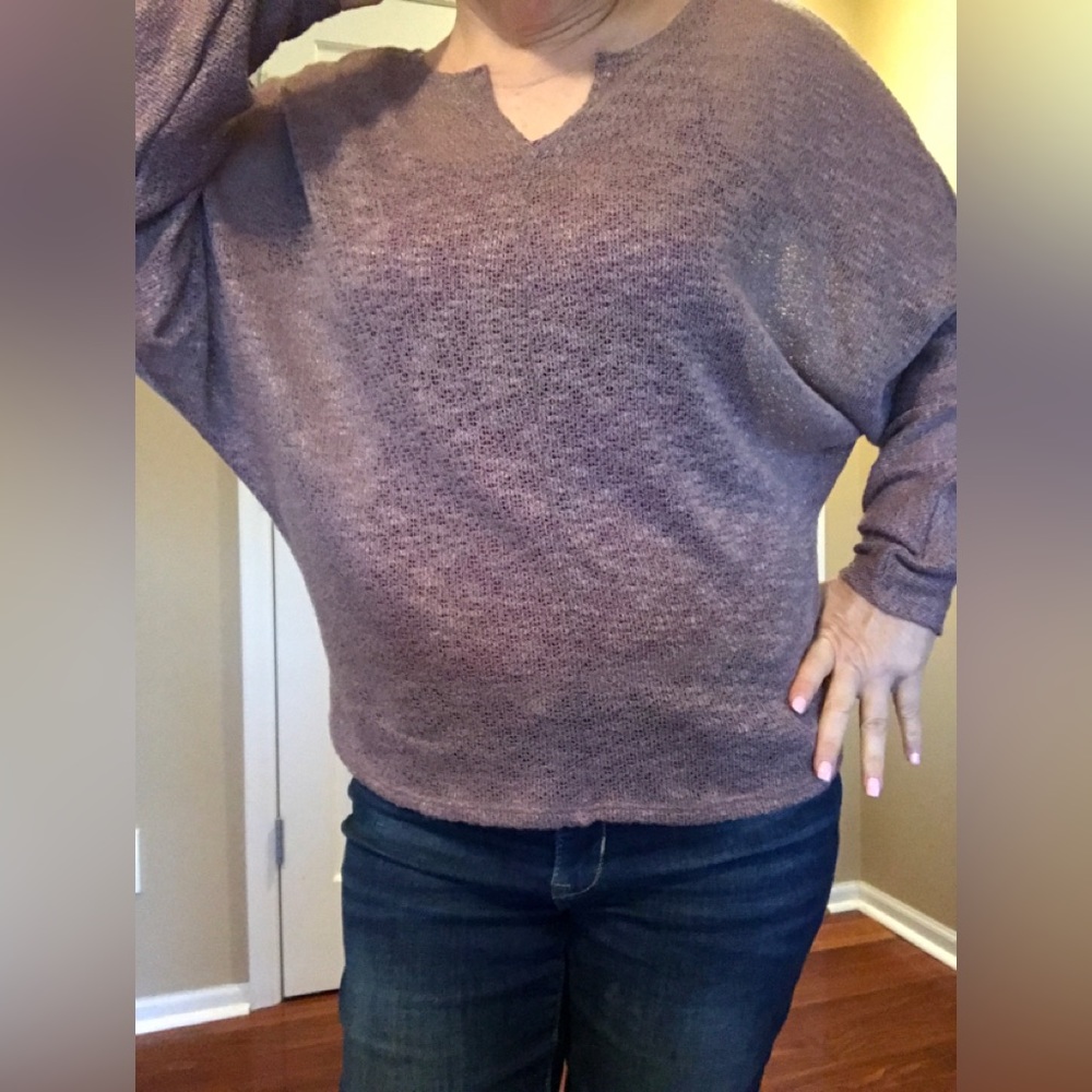 Light Woven Sweater with Dolman Sleeves - Plum - medium, comfy, sheer weave